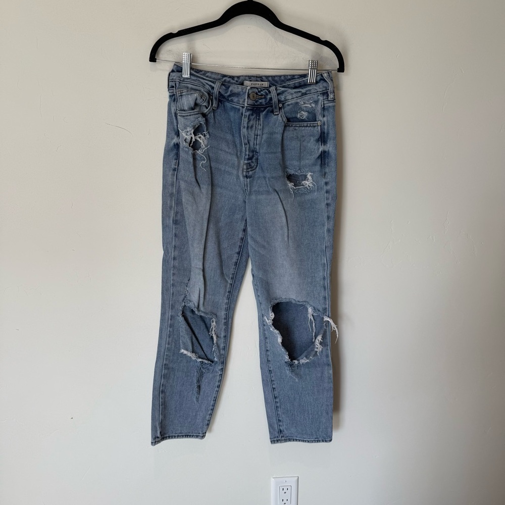 Pacsun Distressed Ripped Knees Blue Women's Mom Jeans Size 27 High Waist Ankle